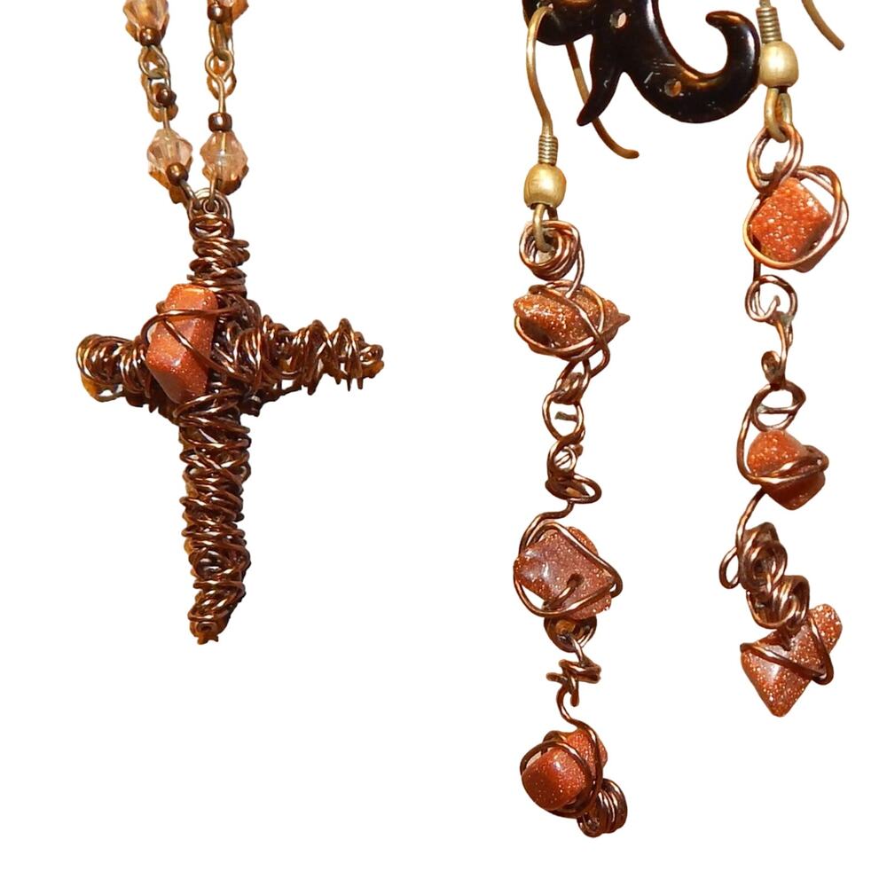BoHo Artisan Sunstone & Twisted Wire Necklace & Earring Set